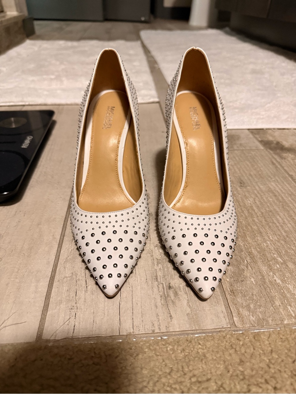 Michael Kors White Pointed Toe Studded Pumps